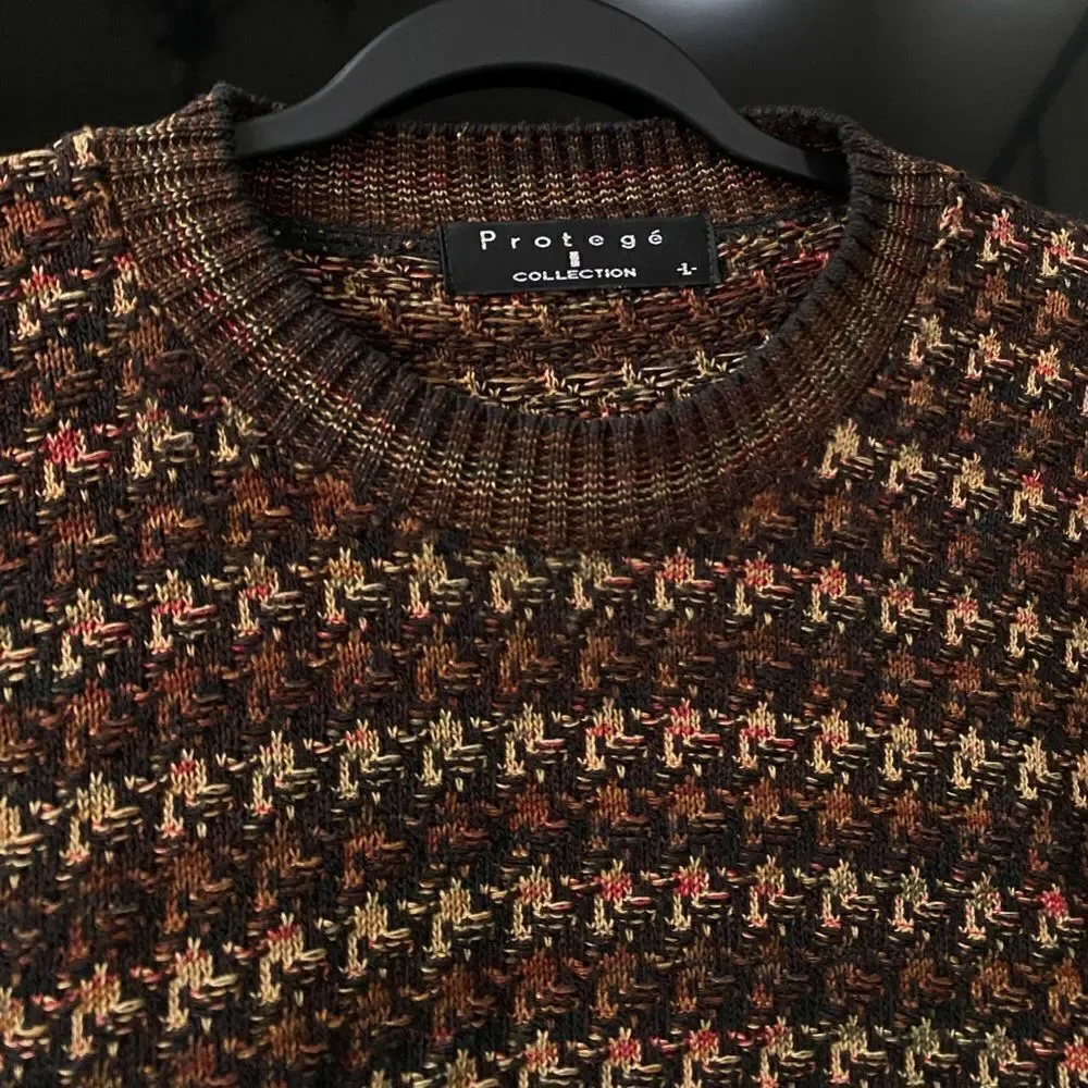 Protege Men's Retro  Style Houndstooth Crew Neck Sweater, Size L